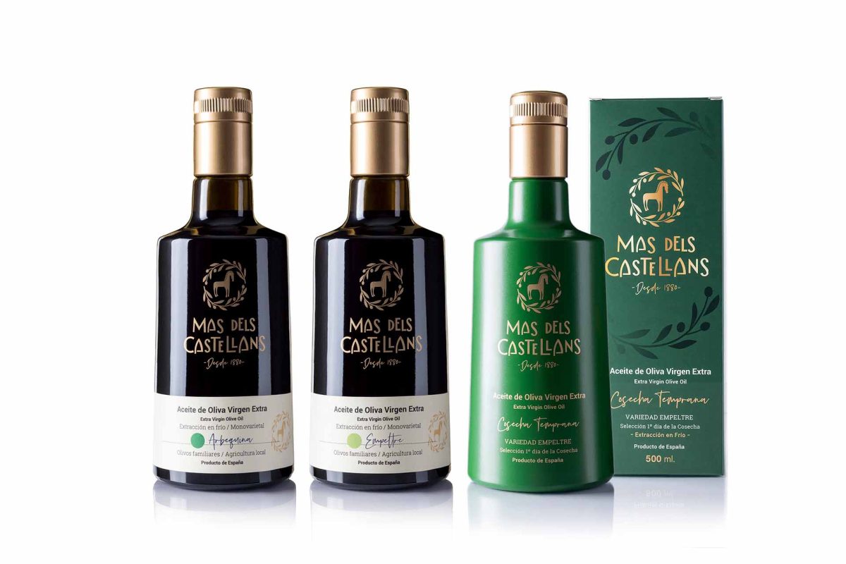 Botellas de aceite de oliva de Mas dels Castellans