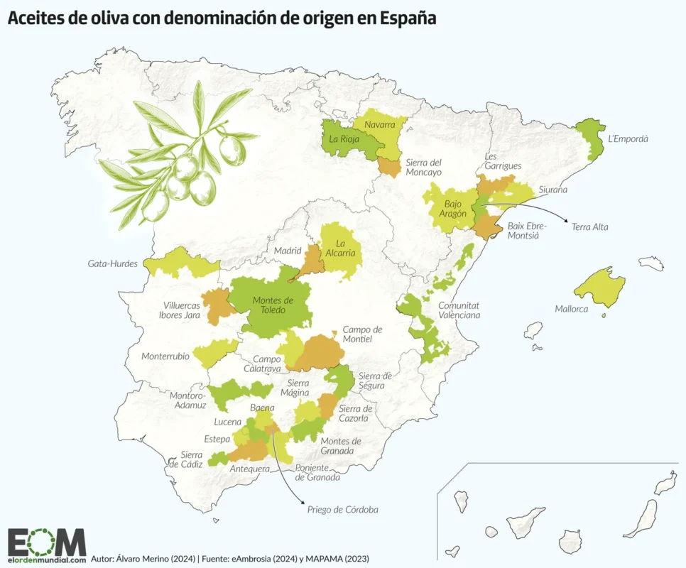 Mapa de las denominaciones de aceite de oliva en España