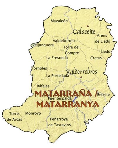 mapa de la comarca del matarraña con sus pueblos